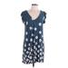 Ann Taylor LOFT Outlet Casual Dress - Mini V-Neck Short sleeves: Blue Print Dresses - Women's Size Large Petite