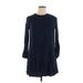 H&M Casual Dress - A-Line High Neck 3/4 sleeves: Blue Solid Dresses - Women's Size 14