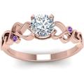 P M-ENTERPRISES 0.99Carat Round Shape Created-Amethyst & Cubic Zirconia Women's Filigree Vintage Engagement Band Ring 14K Rose Gold Plated (Z)