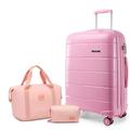 Kono Luggage Sets 3 Piece Check in Medium Luggage Travel Carry-on Luggage with Travel Bag and Toiletry Bag Lightweight Polypropylene Trolley Case with Secure TSA Lock (Pink, 24 Inch Luggage Set)