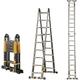 MCZY Stairs Telescoping Ladder, with Slip-Proof Multi-Purpose Ladder Aluminum Extension Folding Ladder Max Load 300Lb Stepladder (Color : Silver, Size : 3.7+3.7m) surprise gift