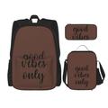 SUHNGE Good Vibes Only Print 3pcs Backpack School Bag with Lunch Bag Set Pencil Case for Girls Middle-School