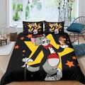 Tom And Jerry3D Printed Bedding Quilt Duvet Cover Set Pieces Soft Microfiber with Pillowcases Bedding Tom And Jerry Quilt Cover with Zipper Closure for Kids Teens Adults Comforter Cover King（220x240c