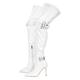 blingqueen Stiletto Heel Over The Knee High Boots for Women Closed Pointed Toe Thigh High Boots with Zippers Side Zip Up Long Shaft Sock Booties with Buckles PU Leather Pointy White Size 12