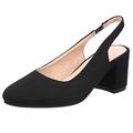 Gicoiz Womens Comfy Square Toe Slingback Dress Pumps Block Heel Office Work Slip On Fashion Wide Fit Shoes Slippers Black Size 7.5-42