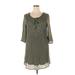 Indigo Rose Casual Dress - Shift Tie Neck 3/4 sleeves: Green Solid Dresses - Women's Size 1X