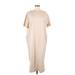 H&M Casual Dress - Midi Crew Neck Short sleeves: Tan Solid Dresses - Women's Size Medium
