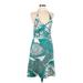 Ann Taylor Casual Dress: Teal Floral Motif Dresses - Women's Size 6 Petite