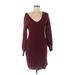 Lulus Casual Dress - Mini V-Neck 3/4 sleeves: Burgundy Print Dresses - Women's Size Medium