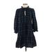 Madewell Casual Dress - Mini Plunge 3/4 sleeves: Blue Print Dresses - Women's Size Small