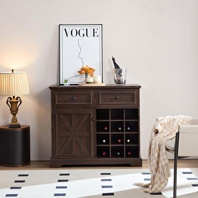 Farmhouse Buffet Cabinet with Storage Sideboard with 2 Drawers Wine Bar Cabinet with Removable Wine Racks Storage Shelves