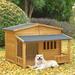 47.2" Wooden Dog House, Outdoor & Indoor Dog Crate, Pet Kennel With Porch, Solid Wood, Weatherproof, Medium, Nature