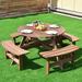 Patio 8 Seat Wood Picnic Table Beer Dining Seat Bench Set