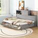 Full Size Wooden Daybed with 3 Storage Drawers, Upper Soft Board, shelf, and a set of Sockets and USB Ports