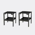 Farm on table 2-Piece Glass Side & End Table w/ Storage Shelve, Night Stand/Sofa Table Bedroom Corner Table Wood/Glass/Metal in Black | Wayfair