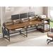 L-Shaped Computer Desk Versatile Workspace w/ Charging Station & LED Light Wood/Metal in Brown Accentuations by Manhattan Comfort | Wayfair