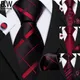 Barry.Wang Red and Black Silk Men's Tie Pocket Square Cufflinks Set Jacquard Plaid Paisley Floral