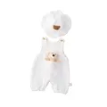 2024 Summer Solid White Breathable Linen Infant Baby Overall Rompers with Doll and Hat 3pcs Unisex