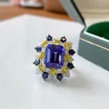 Ladies Square Sapphire Rings For Women White Gold Color Ring Wedding Engagement Anniversary Mother's