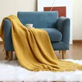 Inya Mustard Nordic Knitted Throw Blanket Shawl Sofa Blanket Soild with Tassels Scarf Emulation