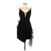 BCBGMAXAZRIA Casual Dress - Mini V Neck Sleeveless: Black Print Dresses - Women's Size 6