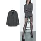 TRAF Women's Autumn and Winter New Wool Blend Blazer Fashion V-Neck Long Sleeve Pocket Blazer Casual