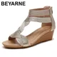 BEYARNE – sandales d'été en cuir souple pour femmes chaussures à talons compensés avec fermeture