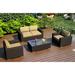 Wade Logan® Buckholtz 4 Piece Teak Sofa Set w/ Sunbrella Cushions Synthetic Wicker/All - Weather Wicker/Wicker/Rattan in Brown | Outdoor Furniture | Wayfair