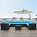 Wade Logan® Apiffany 10 Piece Rattan Sofa Seating Group w/ Cushions in Blue | 26 H x 30 W x 26 D in | Outdoor Furniture | Wayfair