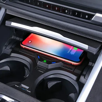 Auto-Wireless-Ladegerät 15 W Schnellladegerät Telefon-Ladegerät Ladepad-Platte Telefonhalter für BMW 3 4er G20 G21 G22 G28