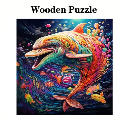 Buntes Delphin-Holz puzzle ein schwieriges magisches Puzzle-Spielzeug. Ist die Wahl der Delphin