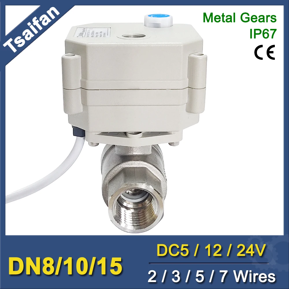 DC12V/24V Edelstahl 1/2'' Motorisierte Ball Ventil Mit Handbetätigung Und Anzeige 2 Weg DN15 Elektrische Kran Image