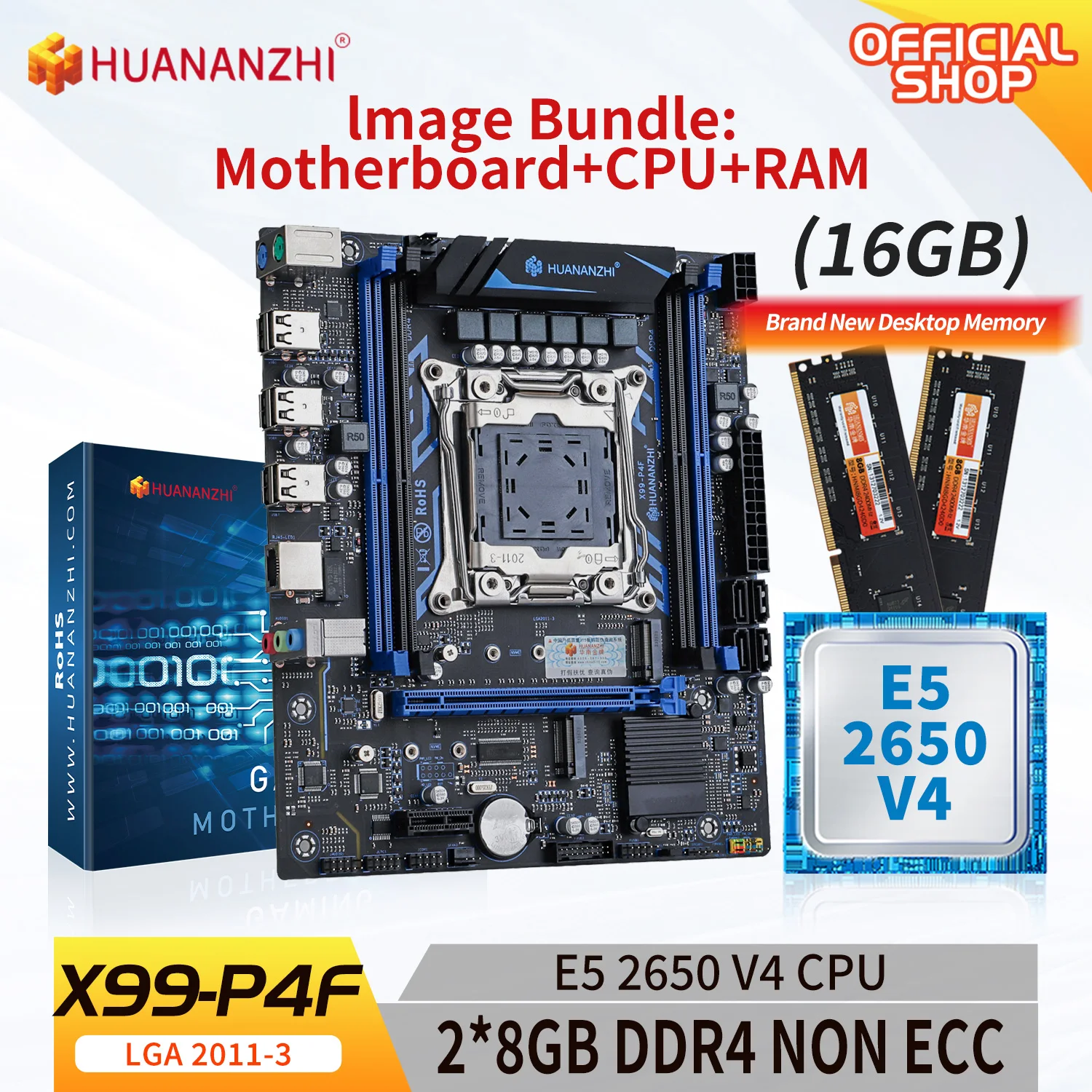 Huananzhi x99 p4f lga 106-3 xeon x99 Motherboard mit Intel e5 2011 v4 Unterstützung ddr4 NON-ECC Speicher Combo Kit Set nvme sata Image