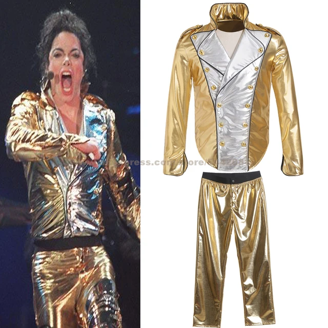 Gold Michael Jackson Cosplay Party Kostüm Jazz Dance Männer Bühnenshow MTV Geschichte Goldene Jacke Hose Cosplay ContstumeS Image