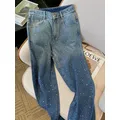 2024 Sommer y2k hohe Taille lässig Baggy Jeans Farbverlauf Pailletten weites Bein Hosen Mode Vintage