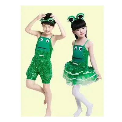 1 teile/los kinder moderne dance frosch kostüm mädchen junge performace pailletten kleid frosch Image