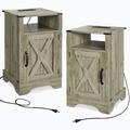 Wenty en Tall Storage Cabinet Bedroom Nightstands Set Of 2 Light Night Stand w/ Charging Station Living Room_26" H x 16" W x 16" D in Gray | Wayfair