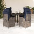 Vidaxl 5 Piece Patio Dining Set w/ Cushions Poly Rattan, Square Table Metal in Black/Blue/Gray | 31.5 W x 31.5 D in | Wayfair 3213305