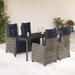 Vidaxl 5 Piece Patio Dining Set w/ Cushions Poly Rattan, Rectangular Table Metal in Black/Blue/Gray | 63 W x 31.5 D in | Wayfair 3213054