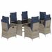 Vidaxl 7 Piece Patio Dining Set w/ Cushions Poly Rattan, Rectangular Table Metal in Blue/Gray | 74.8 W x 31.5 D in | Wayfair 3213364
