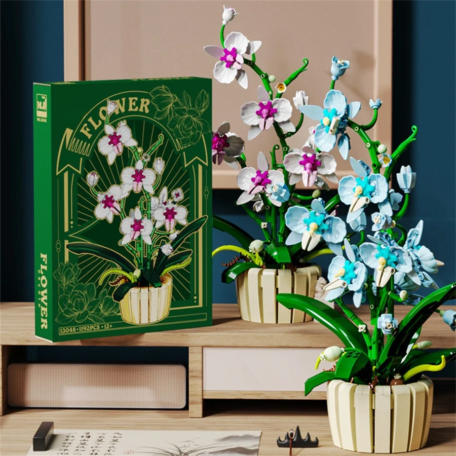 1192pcs Orchidea Building Blocks Bouquet Fiore Rosa Pianta Rosa Blu Mattoni Modello per bambini Giocattoli assemblati Regalo romantico di San Valentino