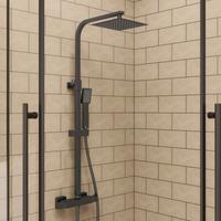 Schwarz Duschset Duschsystem Regendusche mit Thermostat Duschset Duschsäule Duschsystem