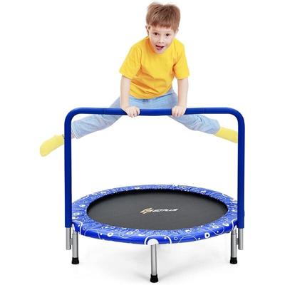 Goplus - 92cm Kinder Mini-Trampolin mit Haltegriff, klappbares Gartentrampolin bis 150kg belastbar, Image