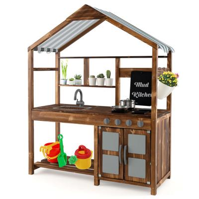 Costway Kid's Mud Kitchen Outdoor Solid Wood Mud K...