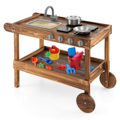 Costway Outdoor Movable Mud Kitchen with 2 Rolling...