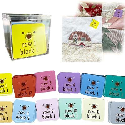 Quilt Block Row Markers Plastic or Paper Cardstock With Holes For Pins With Acrylic Storage Box