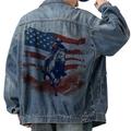 Letter Horse National Flag Casual western style Men's Coat Denim Jacket Sports Outdoor Going out Weekend Fall Winter Turndown Long Sleeve Black Blue M L XL Denim Jacket