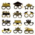 12pcs Graduation Season Decorations Glasses in Black and Gold for Graduation Ceremony - Party Supplies for Photo Props