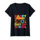 Damen Happy 100th Day Of School 100 Days Of School Boys Girls Kids T-Shirt mit V-Ausschnitt