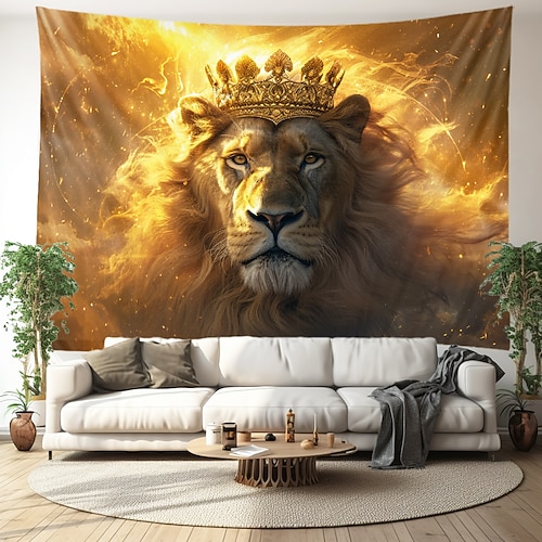 Krone Löwe hängende Wandteppich-Wandkunst, großer Wandteppich, Wanddekoration, Fotografie, Hintergrund, Decke, Vorhang, Zuhause, Schlafzimmer, Wohnzimmer, Dekoration Image